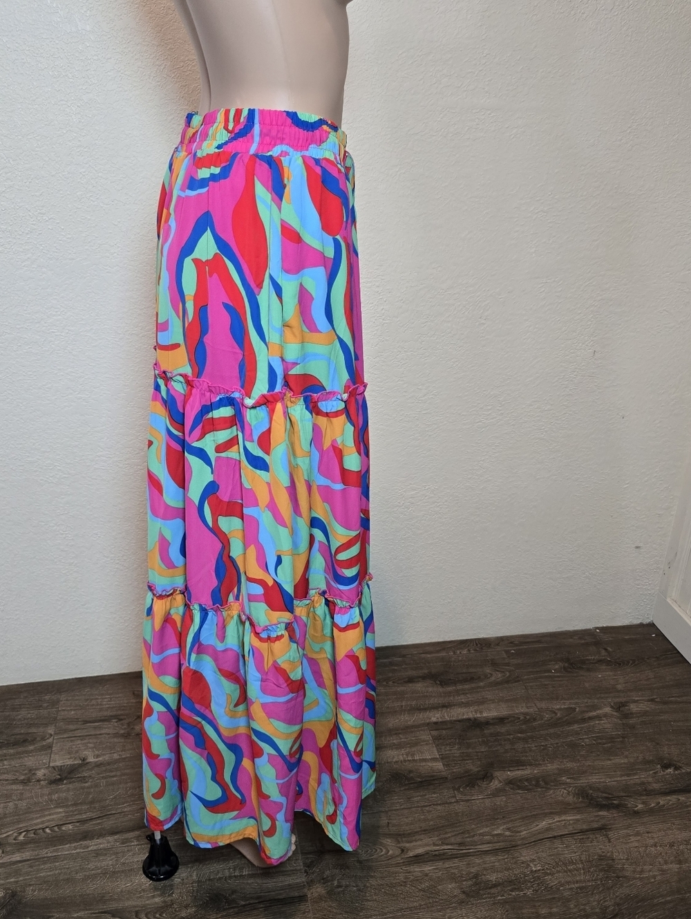 Elastic Waist A Line Midi Skirt Size S/M Drawstring Abstract Colorful Eclectic - Picture 6 of 15